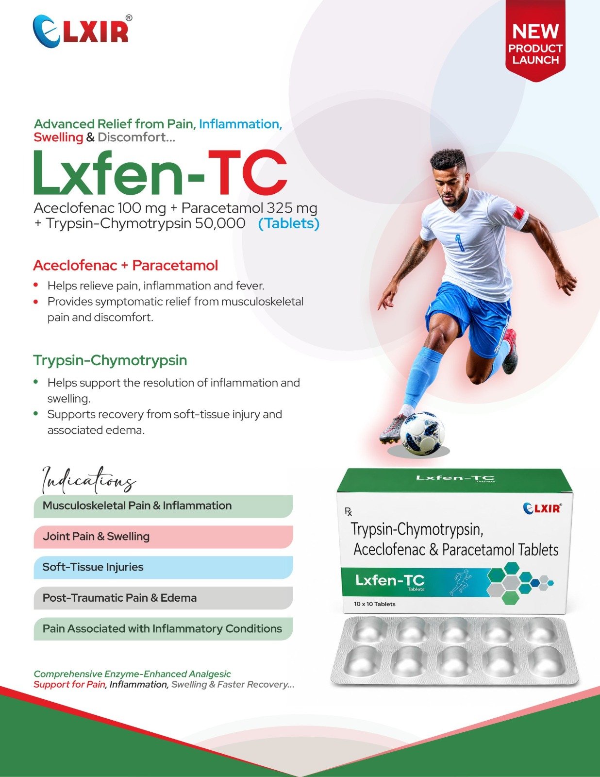 Lxfen-TC lbl Aceclofenac 100 mg + Paracetamol 325 mg + Trypsin-Chymotrypsin 50,000