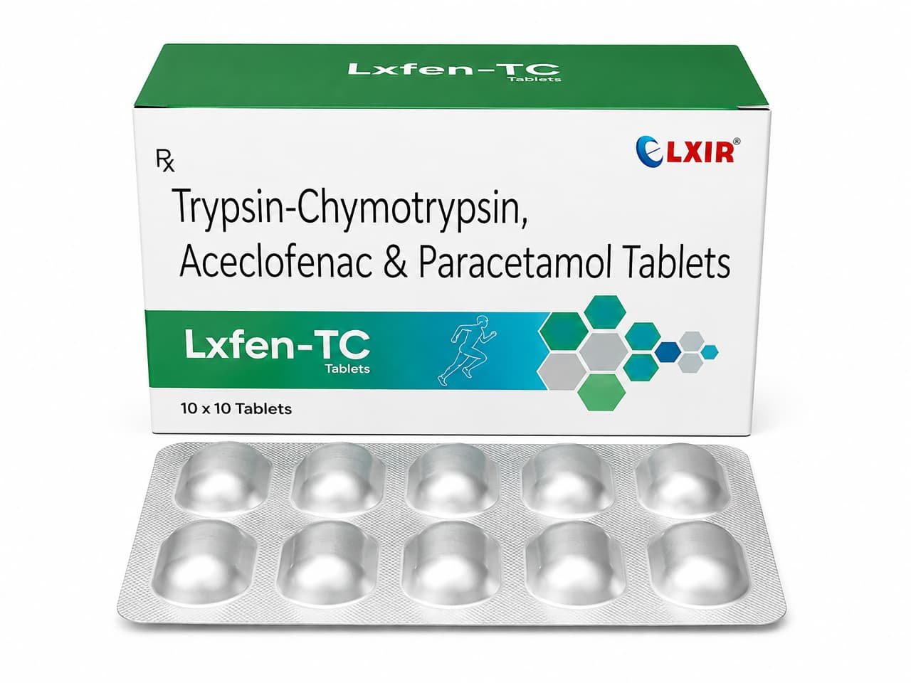 Lxfen-TC Aceclofenac 100 mg + Paracetamol 325 mg + Trypsin-Chymotrypsin 50,000